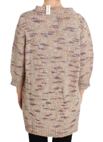  - Beige Oversized V-Neck Knitted Sweater