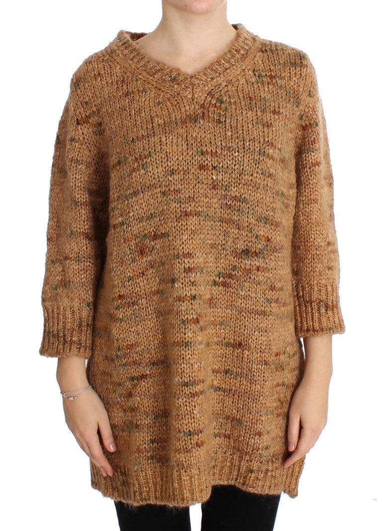  - Chic Brown Oversize Knitted V-Neck Sweater