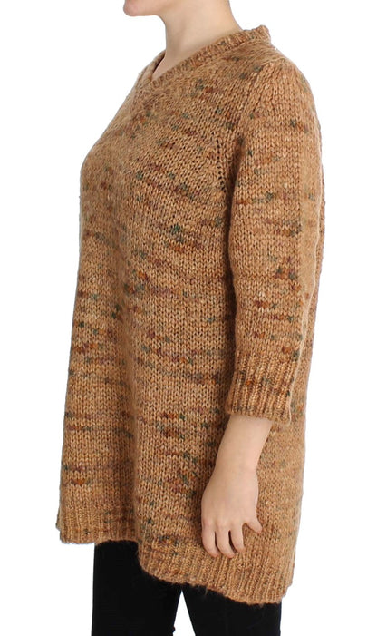  - Chic Brown Oversize Knitted V-Neck Sweater