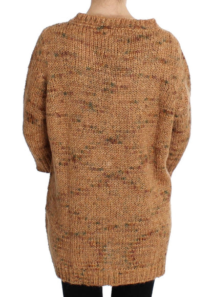  - Chic Brown Oversize Knitted V-Neck Sweater