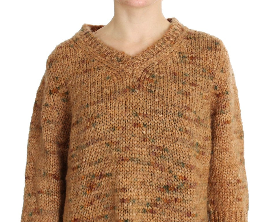  - Chic Brown Oversize Knitted V-Neck Sweater