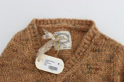  - Chic Brown Oversize Knitted V-Neck Sweater