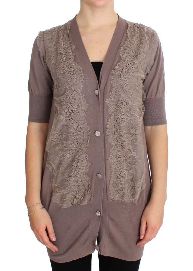  - Elegant Purple Cotton Lace Cardigan Sweater