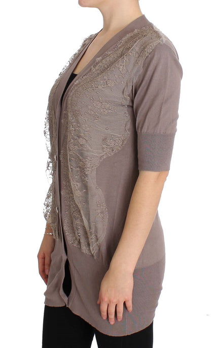  - Elegant Purple Cotton Lace Cardigan Sweater