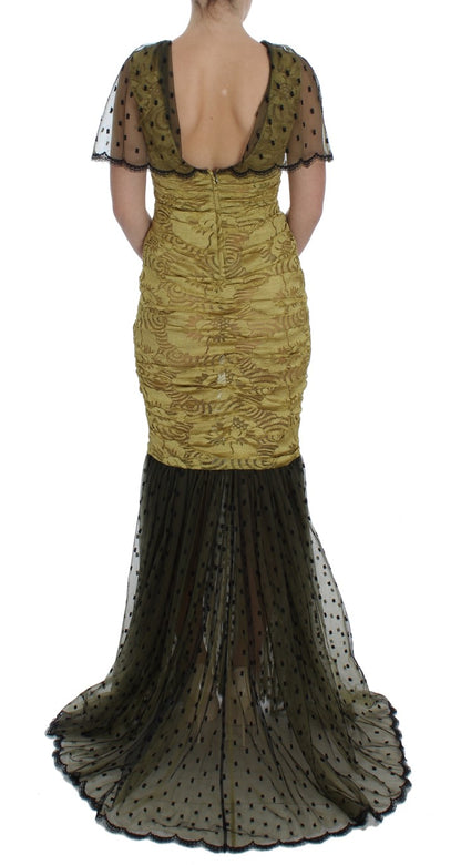  - Yellow Floral Lace Sheath Dress