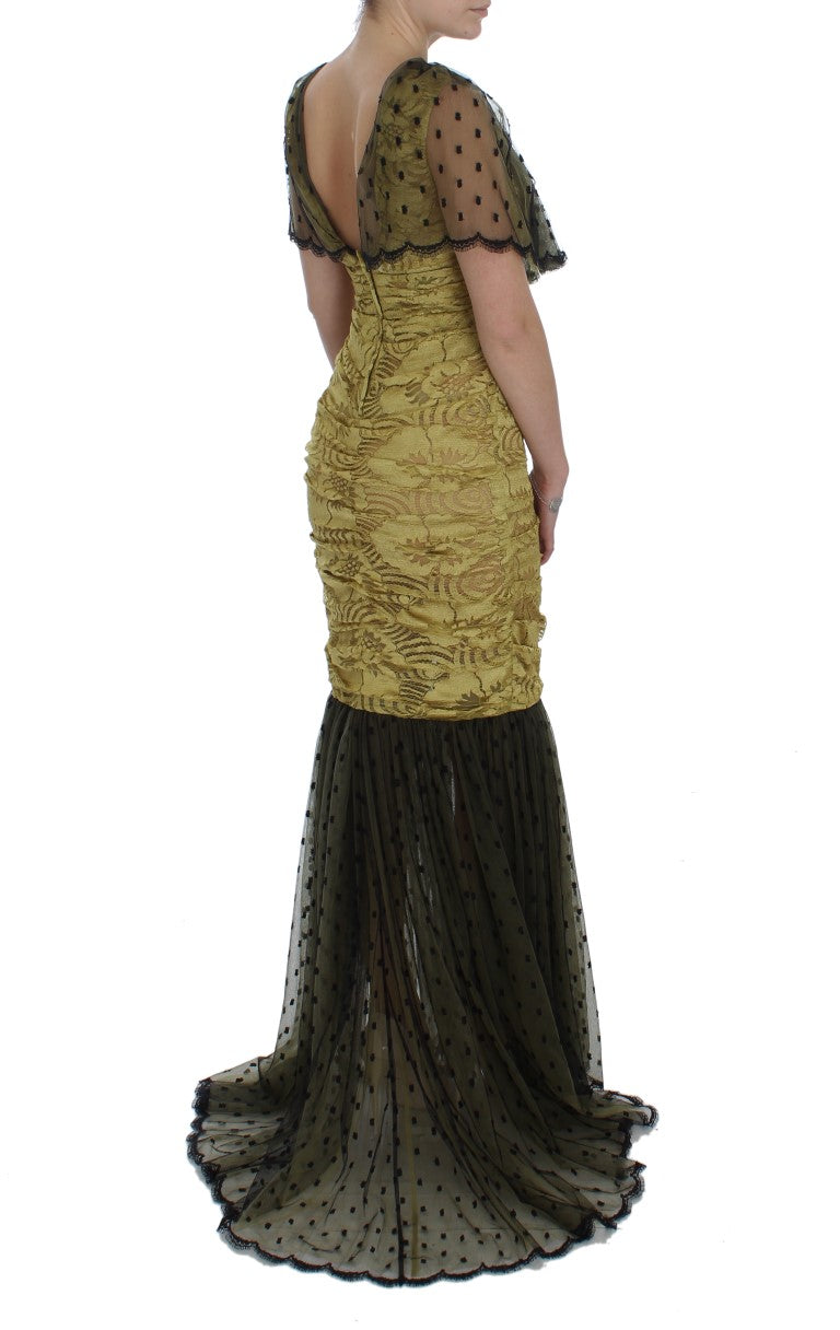  - Yellow Floral Lace Sheath Dress