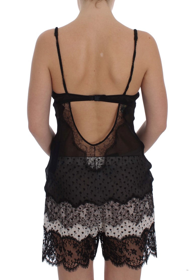  - Elegant Black Silk Lace Lingerie Chemise