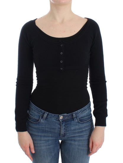  - Chic Cropped Black Wool-Cashmere Sweater