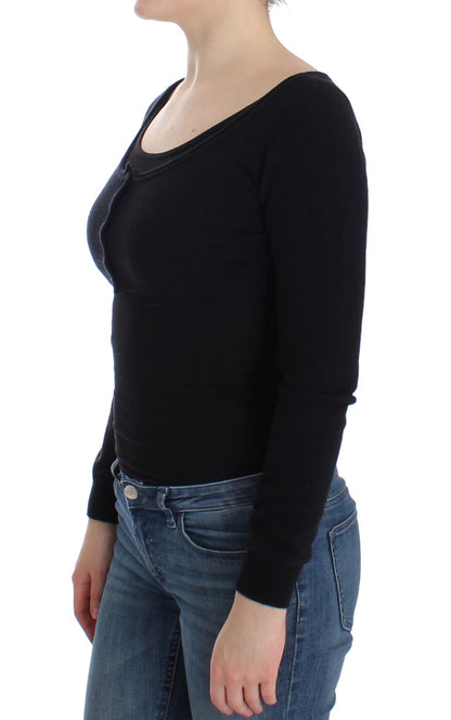  - Chic Cropped Black Wool-Cashmere Sweater