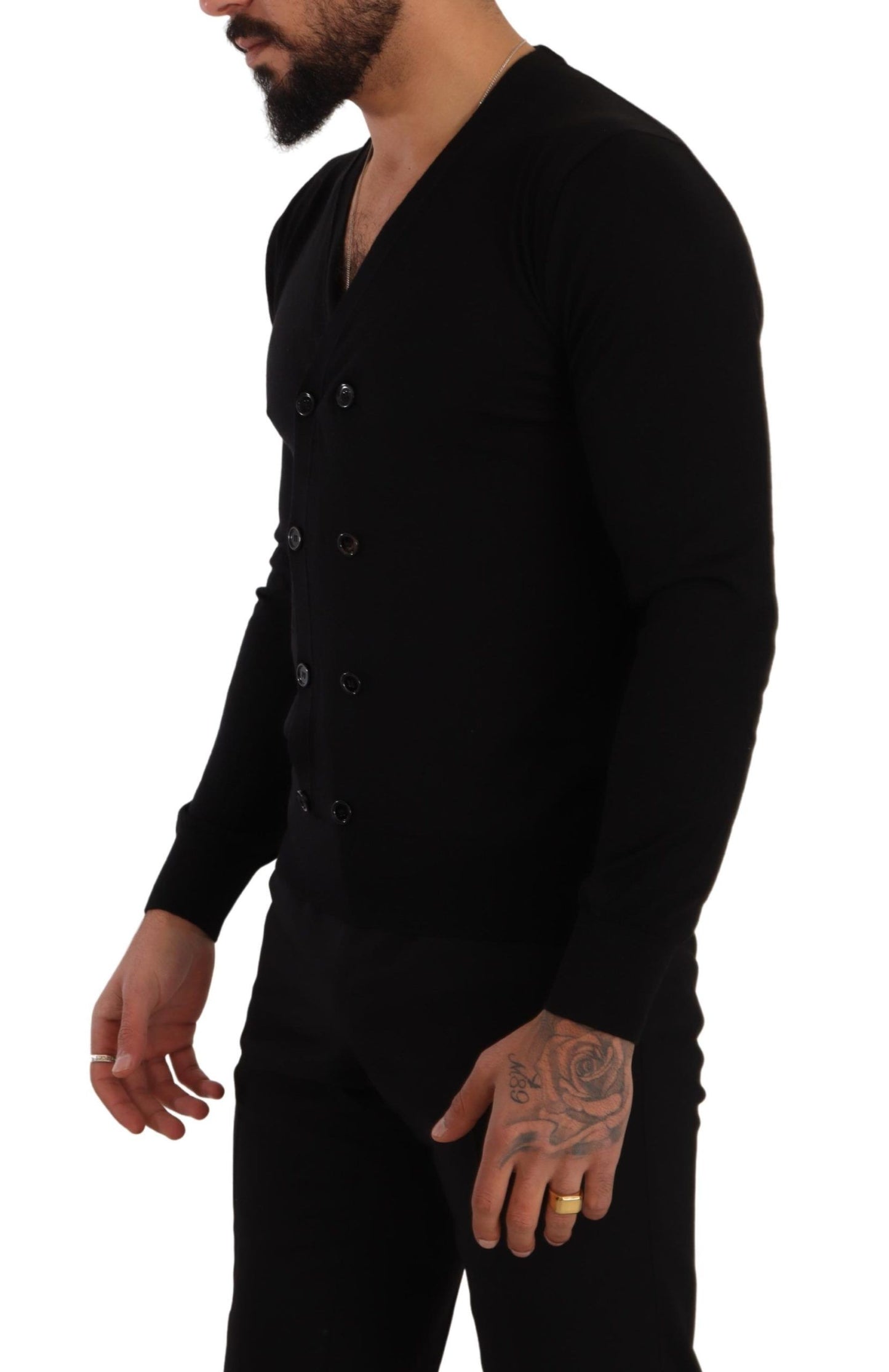  - Elegant V-Neck Black Cashmere Cardigan