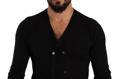  - Elegant V-Neck Black Cashmere Cardigan