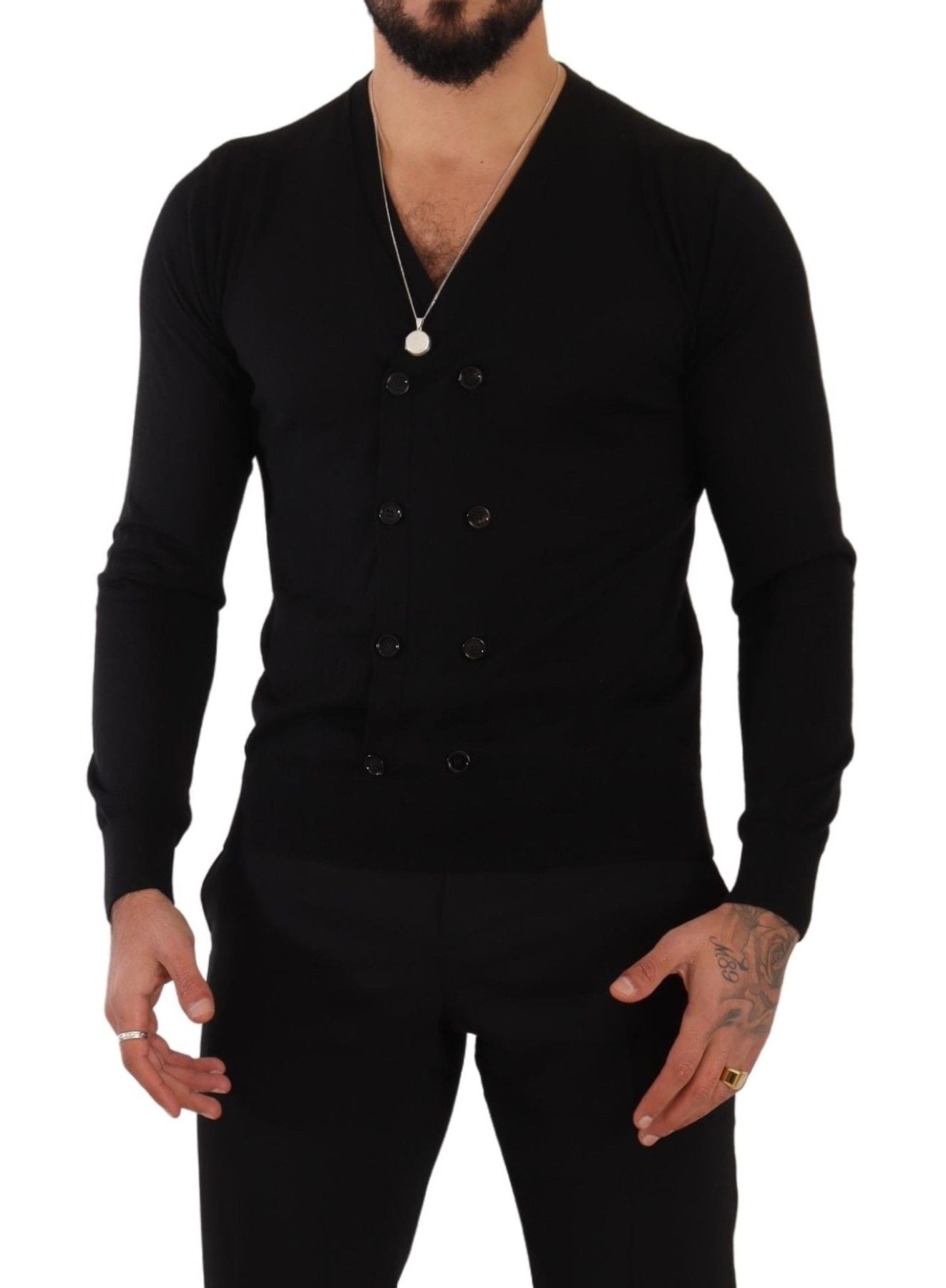  - Elegant V-Neck Black Cashmere Cardigan