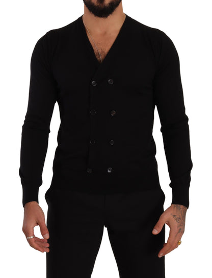  - Elegant V-Neck Black Cashmere Cardigan