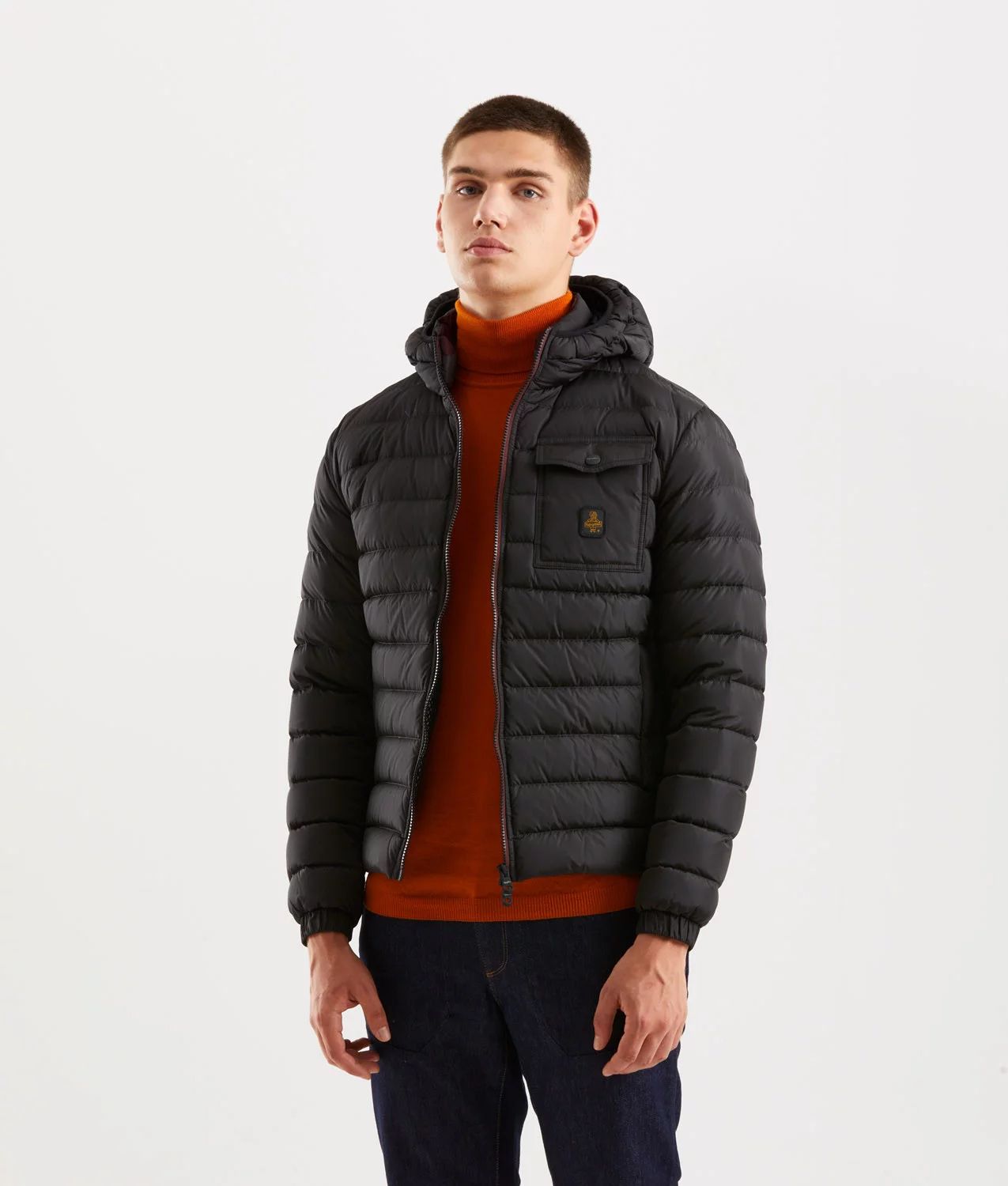  - Sleek Hooded Down Jacket with Pockets