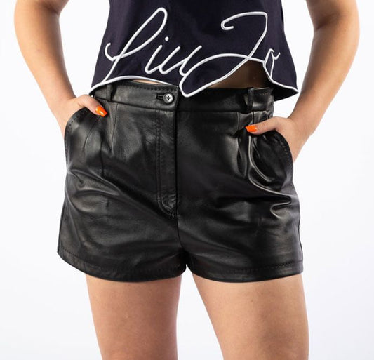 Black Lambskin Women Shorts - The Luxe Alliance