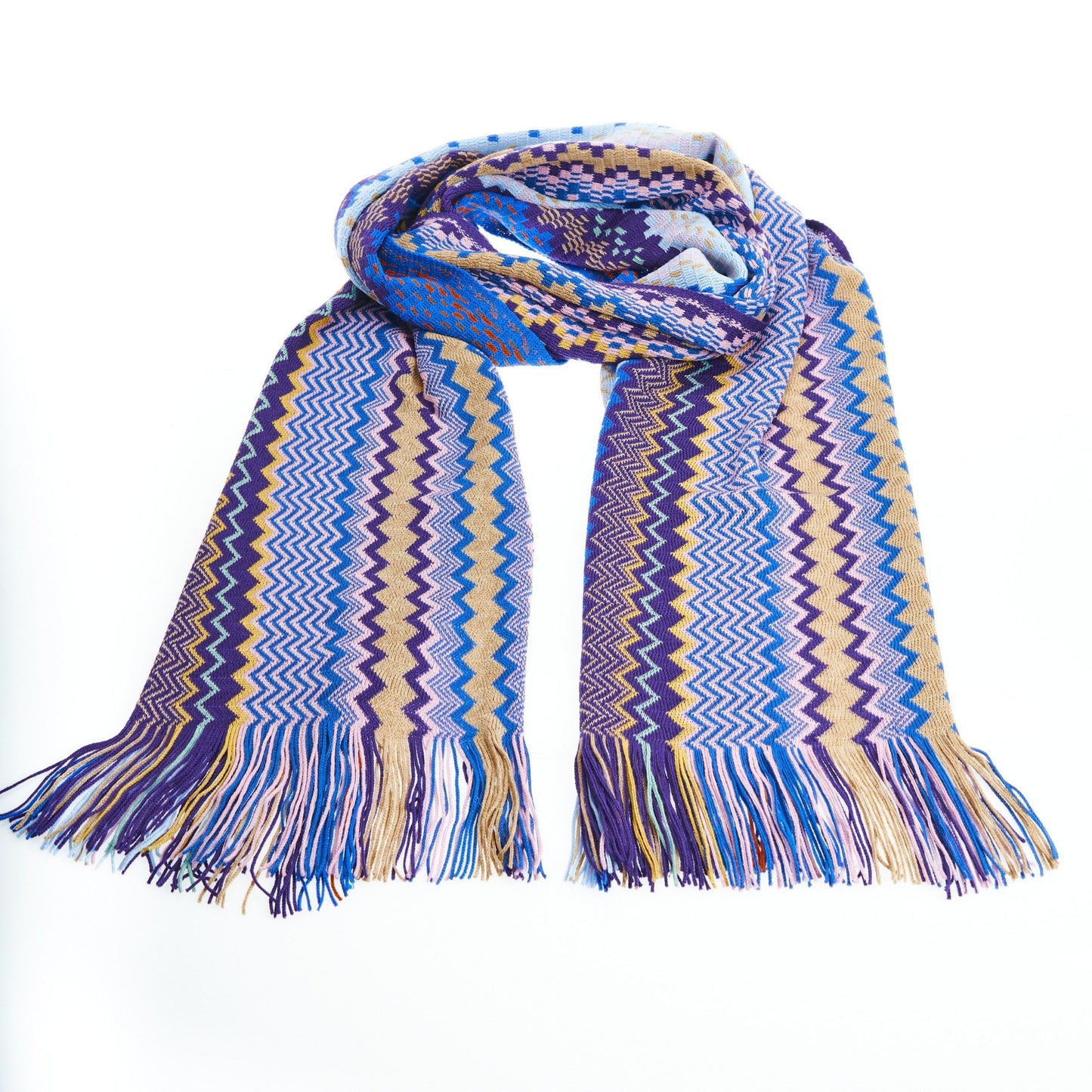  - Geometric Pattern Fringed Luxury Scarf