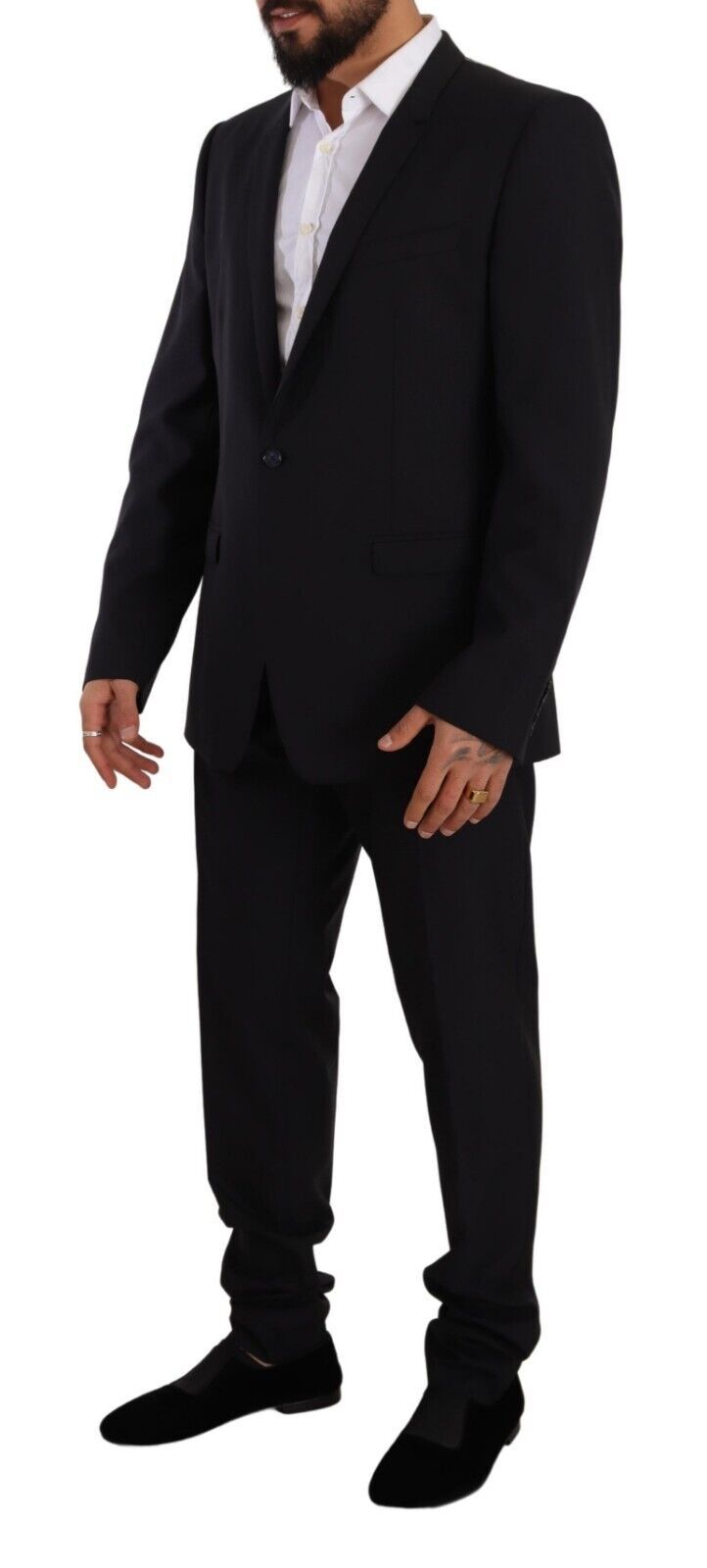 Elegant Navy Slim Fit Wool Silk Two-Piece Suit