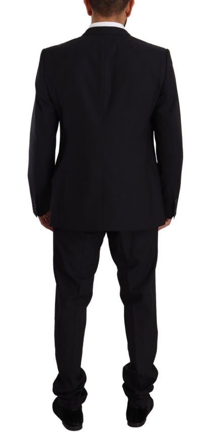  - Elegant Navy Slim Fit Wool Silk Two-Piece Suit