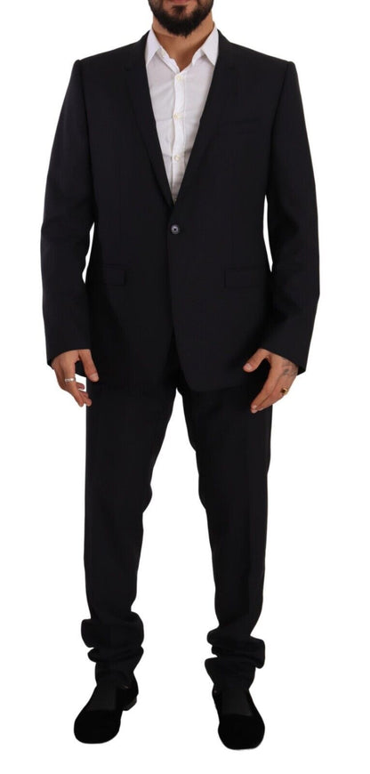  - Elegant Navy Slim Fit Wool Silk Two-Piece Suit