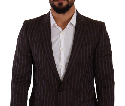  - Elegant Maroon Striped Slim Fit Suit