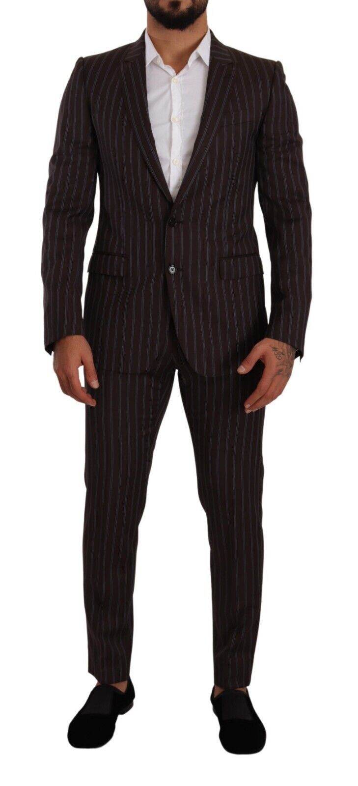  - Elegant Maroon Striped Slim Fit Suit