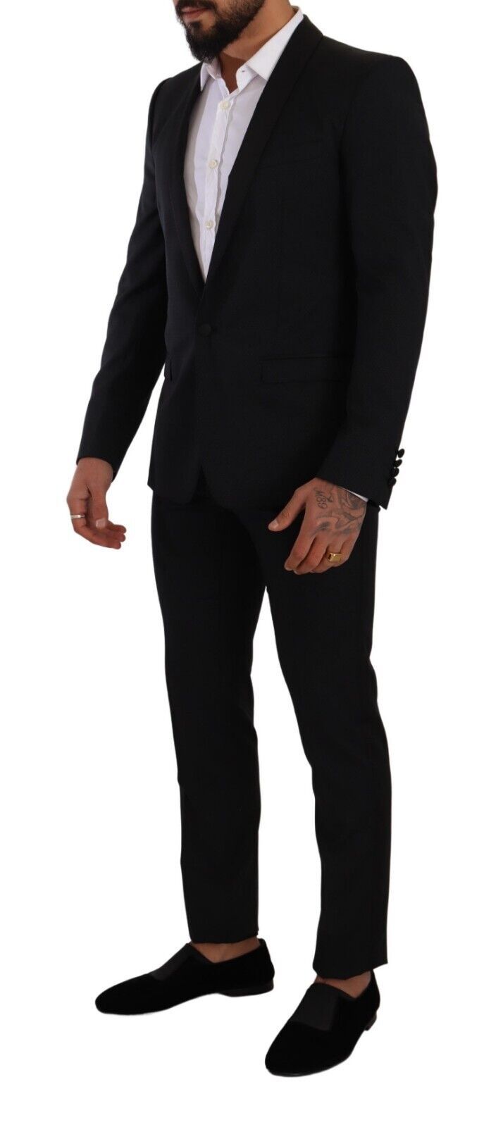 Dolce & Gabbana Black Patterned Wool-Silk Suit