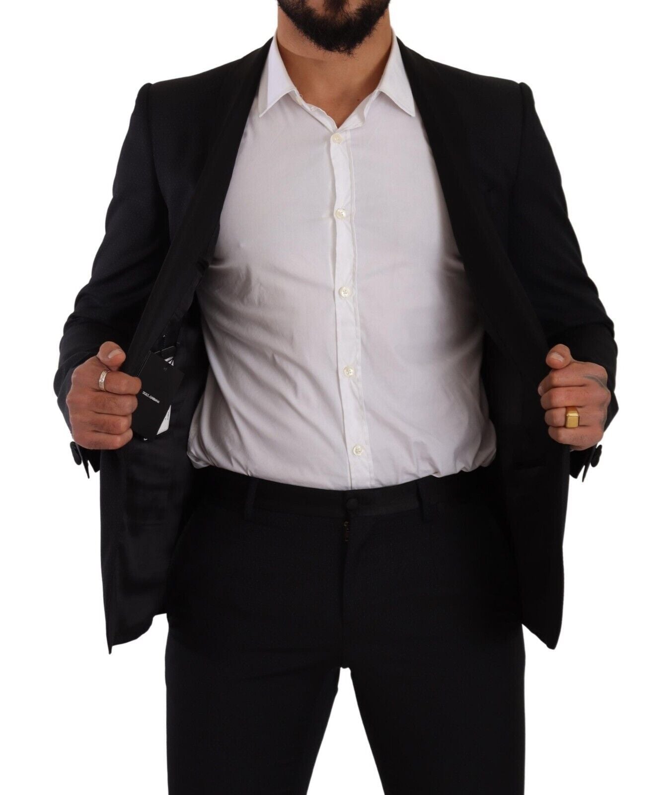 Dolce & Gabbana Black Patterned Wool-Silk Suit