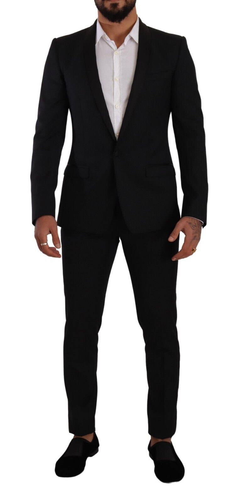 Dolce & Gabbana Black Patterned Wool-Silk Suit