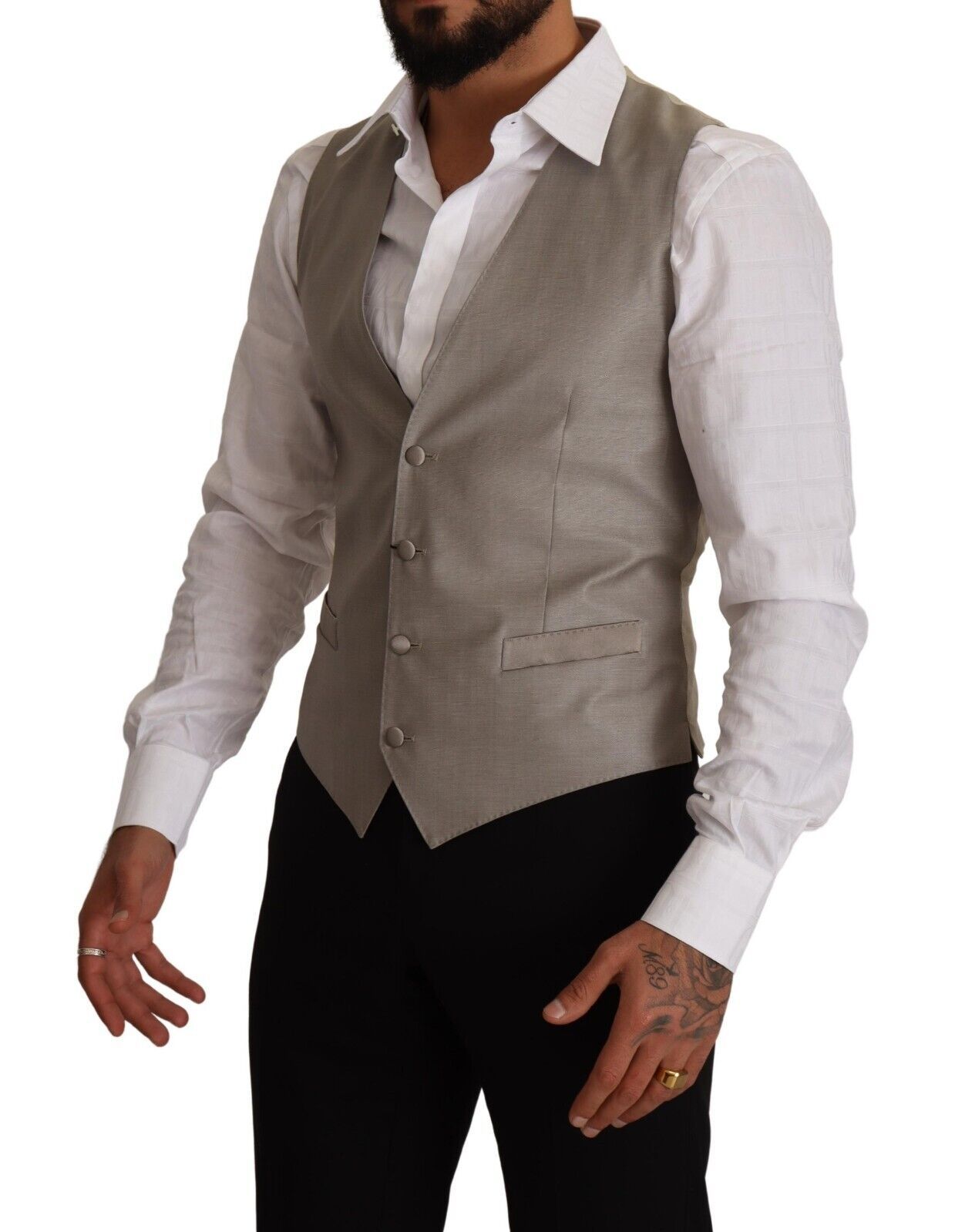  - Elegant Single Breasted Dress Vest in Beige