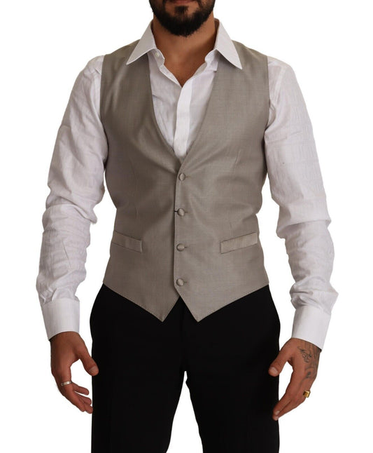  - Elegant Single Breasted Dress Vest in Beige