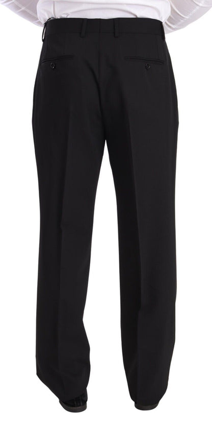  - Elegant Black Wool Tuxedo Trousers