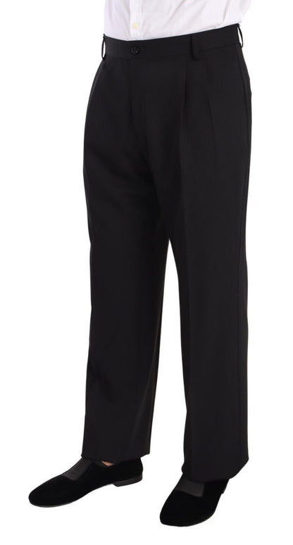  - Elegant Black Wool Tuxedo Trousers