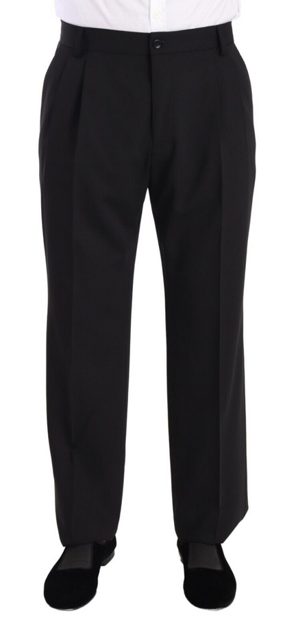  - Elegant Black Wool Tuxedo Trousers