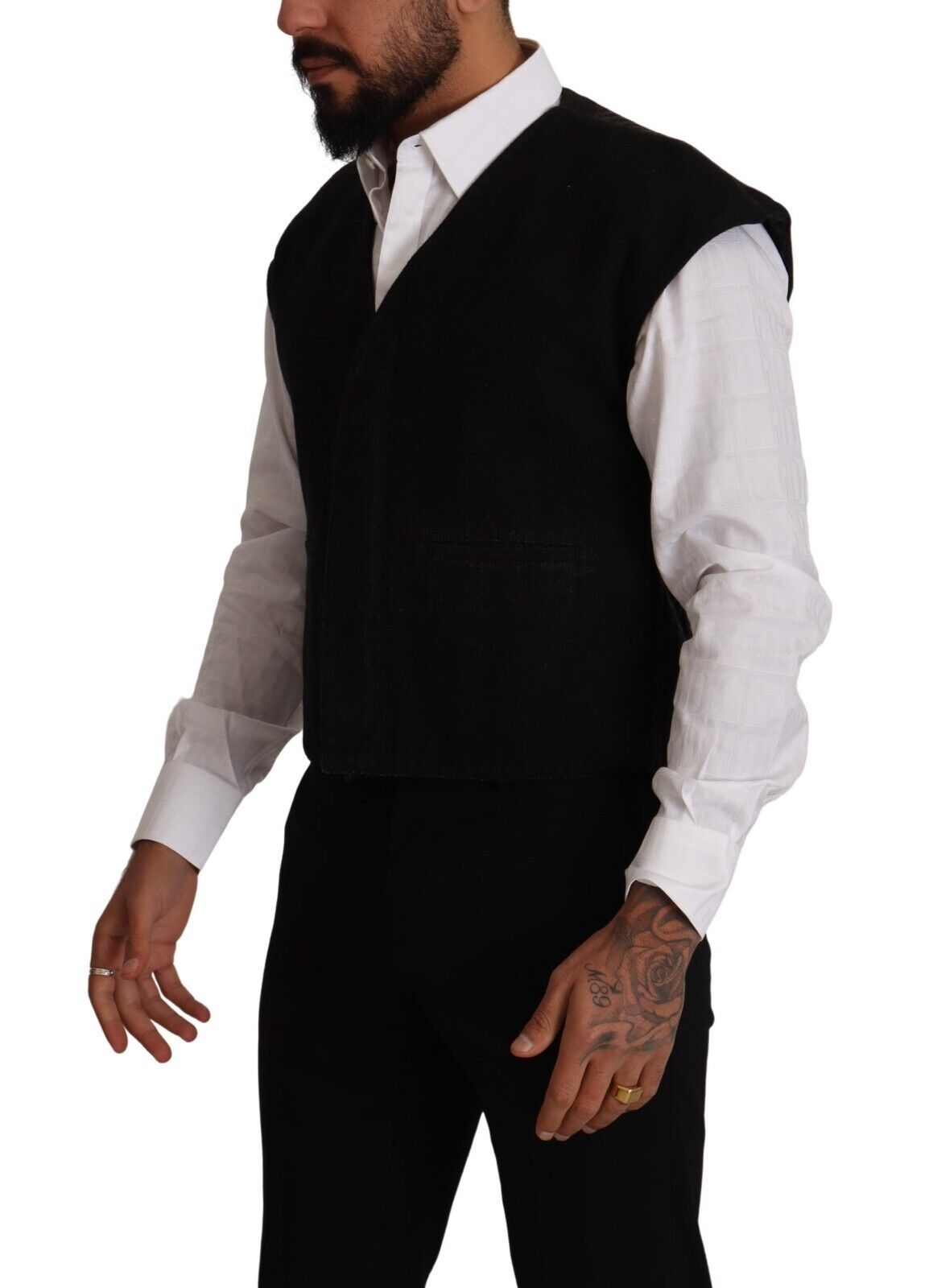  - Elegant Black Wool Cotton Dress Vest