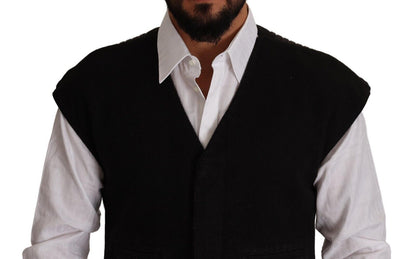  - Elegant Black Wool Cotton Dress Vest