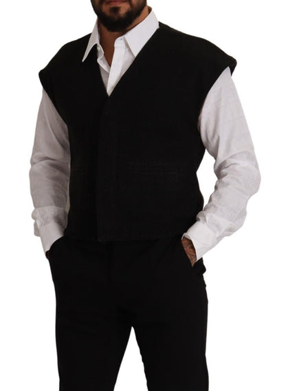  - Elegant Black Wool Cotton Dress Vest