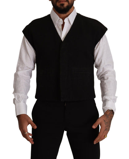  - Elegant Black Wool Cotton Dress Vest