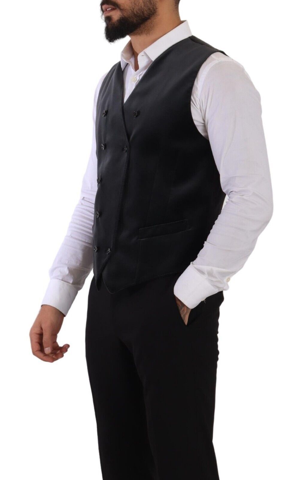  - Elegant Grey Double-Breasted Dress Vest