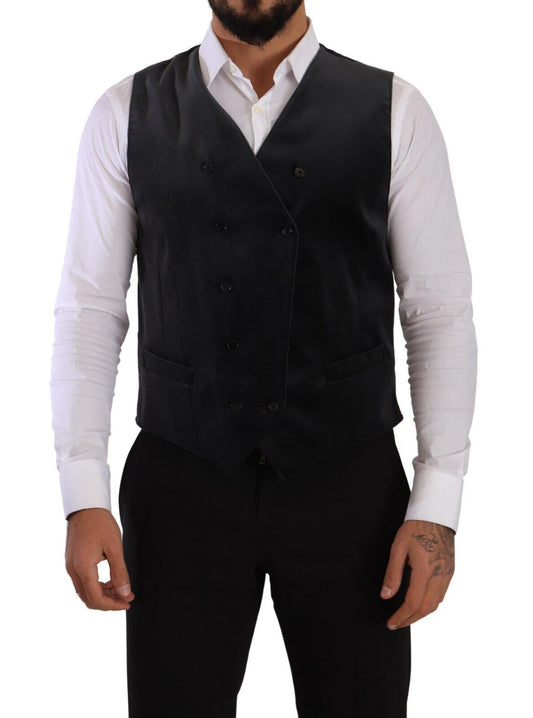  - Elegant Grey Double-Breasted Dress Vest