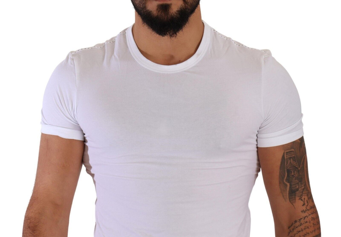  - Elegant White Cotton Blend Round Neck Tee