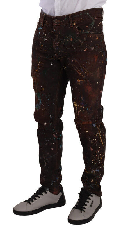  - Elegant Multicolored Painted Denim Jeans