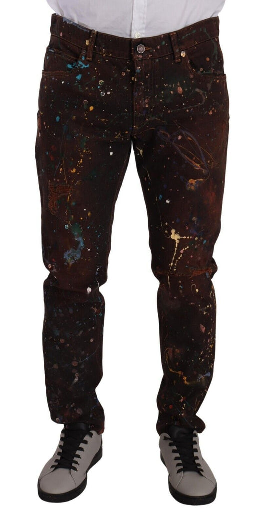  - Elegant Multicolored Painted Denim Jeans