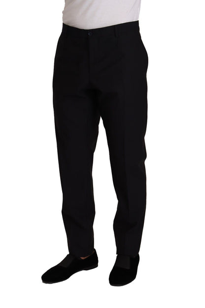  - Elegant Dark Blue Wool Silk Tuxedo Trousers