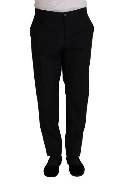  - Elegant Dark Blue Wool Silk Tuxedo Trousers