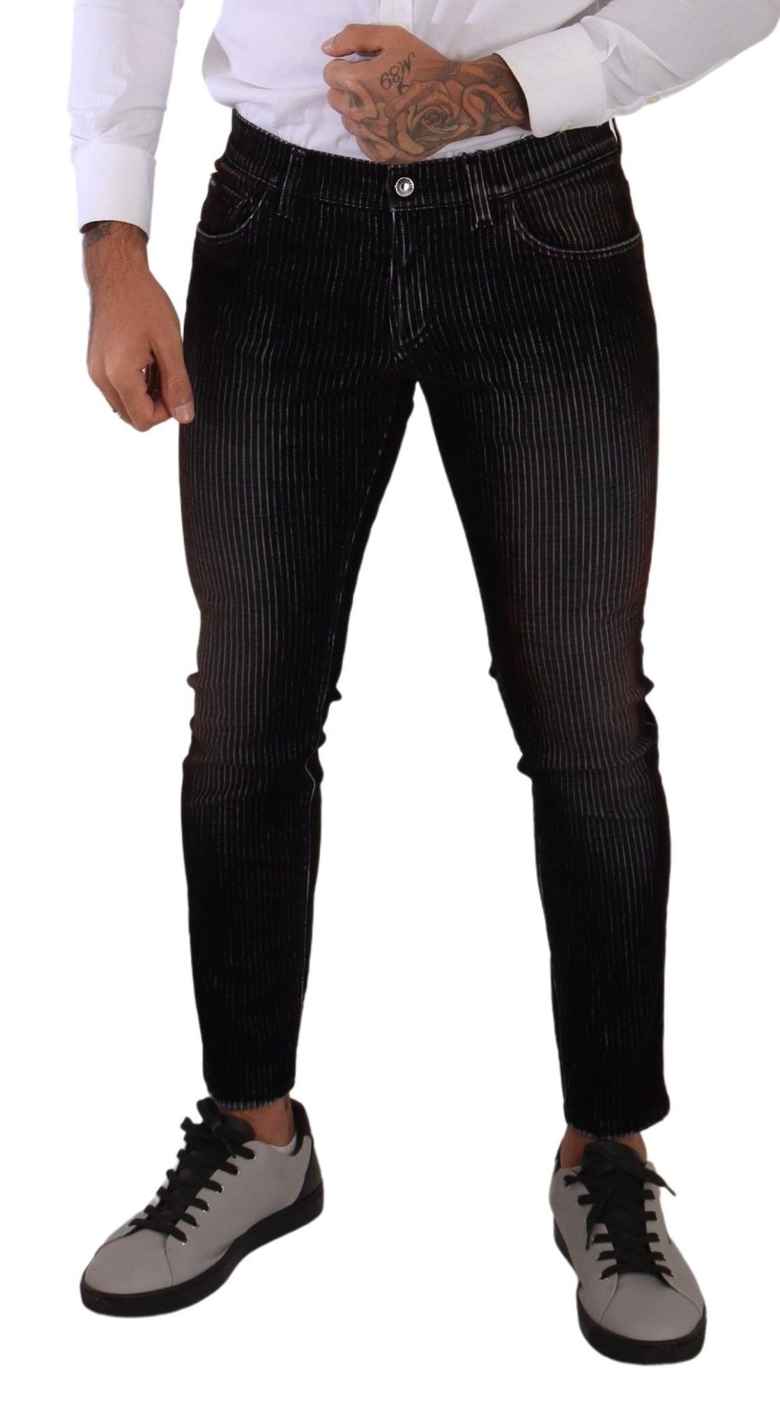 Sleek Striped Black Slim Fit Denim - The Luxe Alliance