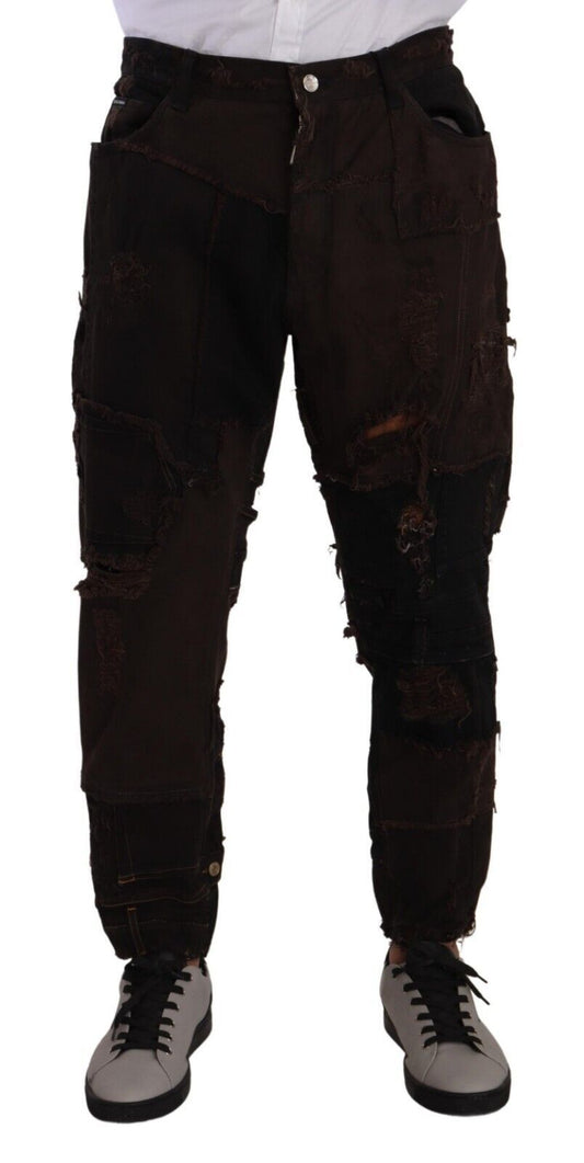  - Elegant Distressed Patchwork Denim Jeans