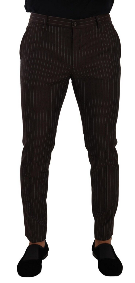  - Elegant Brown Striped Woolen Men's Trousers