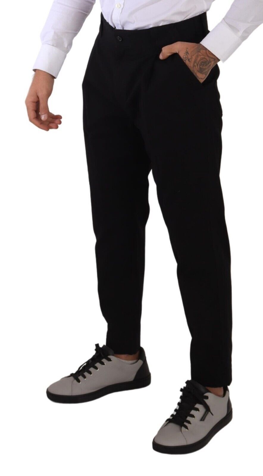  - Elegant Tapered Black Cotton Chinos