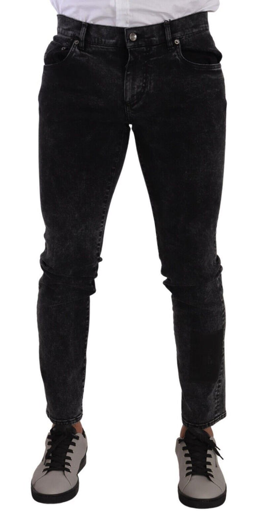  - Sleek Slim-Fit Designer Jeans in Black Gray