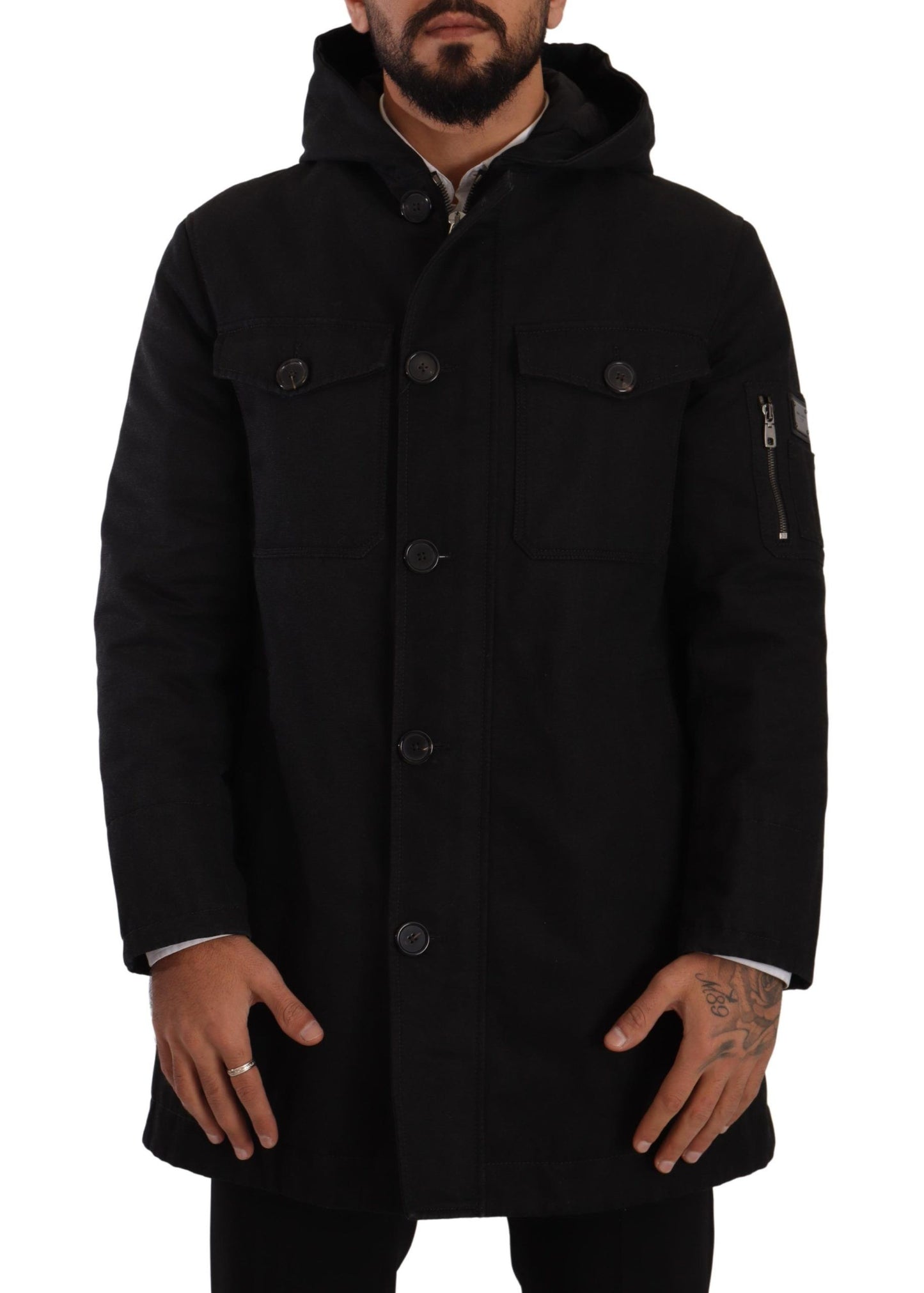  - Elegant Black Parka Hooded Jacket